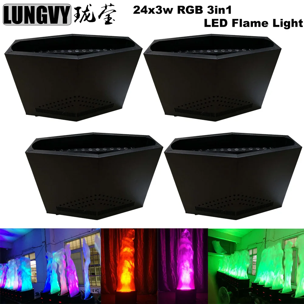 

Free Shipping 4pcs/lot RGB 3in1 Colorful Led Flame Light 24x3w Stage DMX Fake Fire Machine Projector Silk Flame For Stage Effect