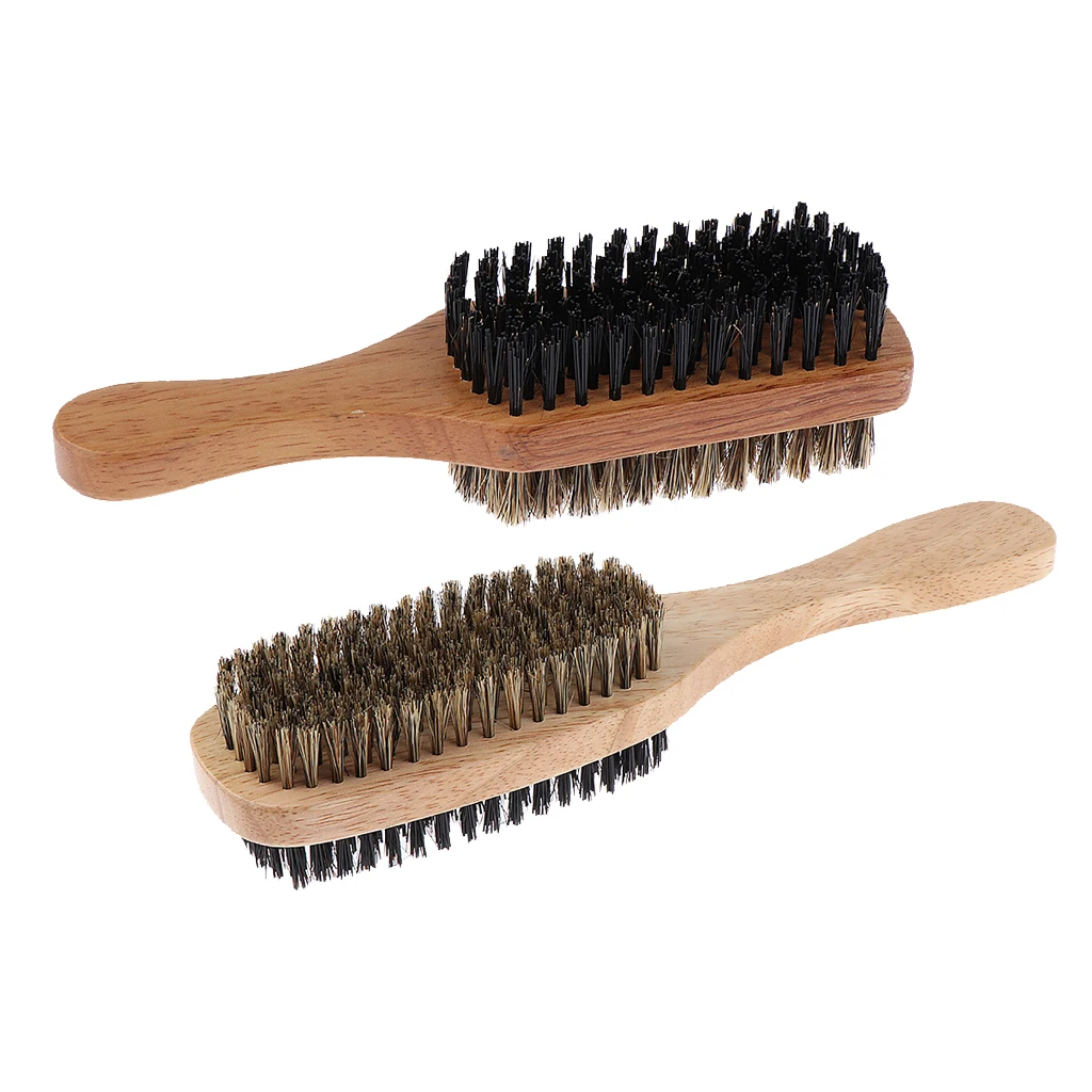 Perfeclan 2-Packs Large Medium Wooden Boar Bristle Beard Brushes Facial Hair Mustache Goatee Styling Cleaning Tools