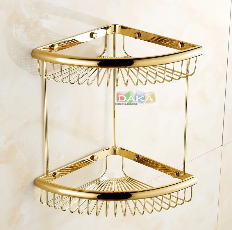 

Luxury Gold Finish Bathroom Accessories Shower shampoo&Cosmetics Shelf Basket Holder/Brass Material Dual Design Corner Shelves