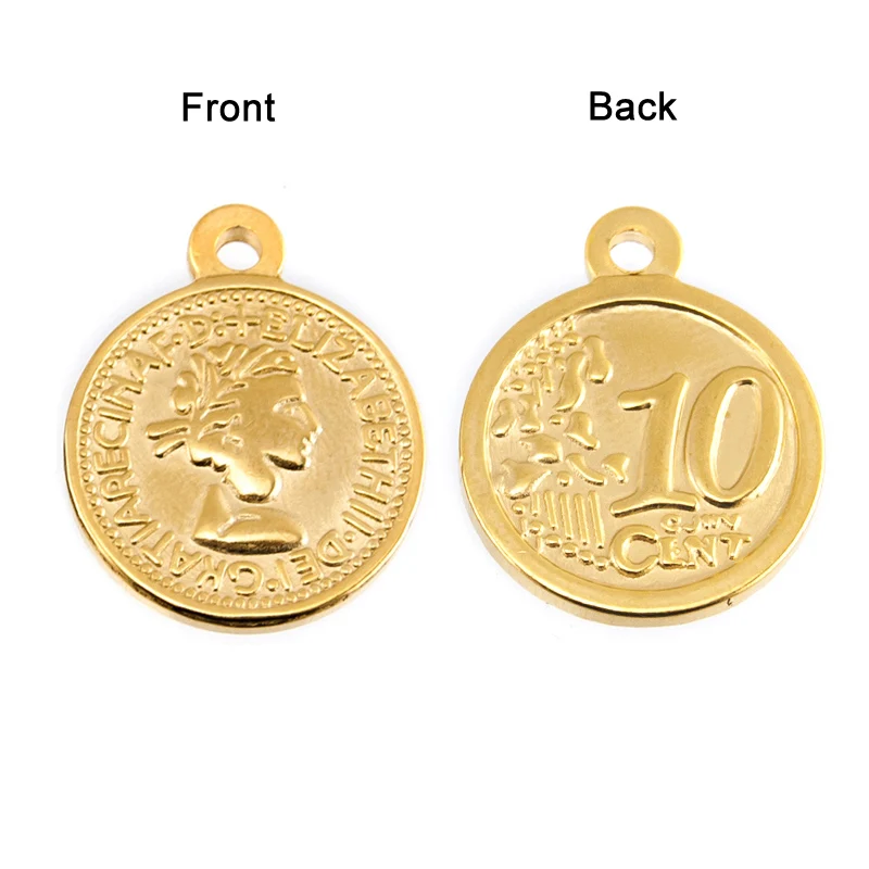 Simsimi женские монеты Маленькая подвеска в виде монеты Шарм фунт Elizabeth евро 10 центов из нержавеющей стали круглое очарование для ожерелья 10 шт