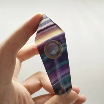 

Natural carved small size rainbow fluorite crystal smoking pipe for gift