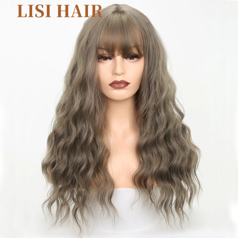 

LISI HAIR Long Hair Wavy With Bangs Brown Blonde Black 8 Colors Available Wigs For Women Synthetic Hair High Temperature Fiber