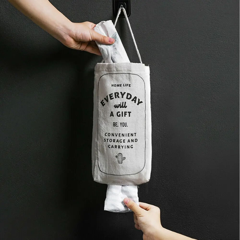 Linen Kitchen Grocery Bag Holder Wall Mount Storage Organizer Dispenser Recycler Plastic Shopping Bag Storage White