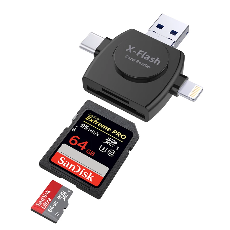 4 in 1 Card Reader Adapter with USB Micro USB Type-C Lightning Interface for SD TF/Micro SD for iPhone iPad iPod Android RS01 4 in 1 Card Reader Adapter with USB Micro USB Type-C Lightning Interface for SD TF/Micro SD for iPhone iPad iPod Android RS01