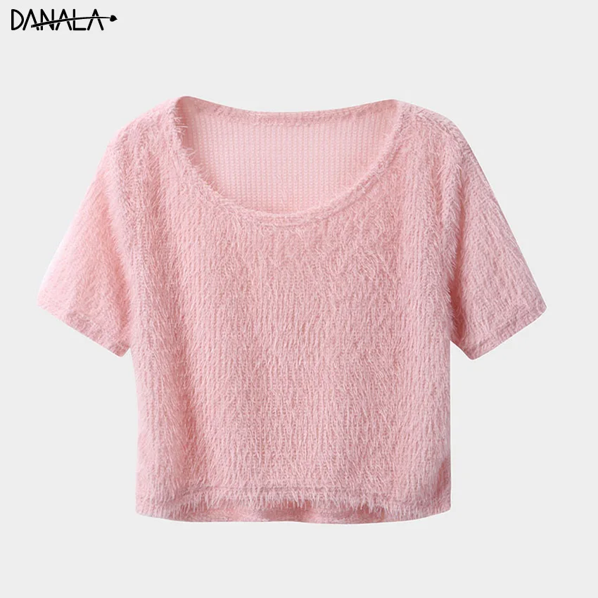 DANALA, милый сексуальный женский пижамный комплект, махровый, теплый, короткий рукав, пижама, набор для девочек, розовый цвет, домашняя одежда, элегантная, удобная