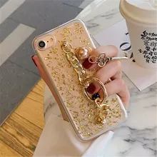 Para iPhone 6, 6 S, 7, 8 Plus X XS MAX XR, nueva llave de hoja de oro brillante de lujo para chicas cubierta trasera suave Bling de la caja del teléfono de la pulsera