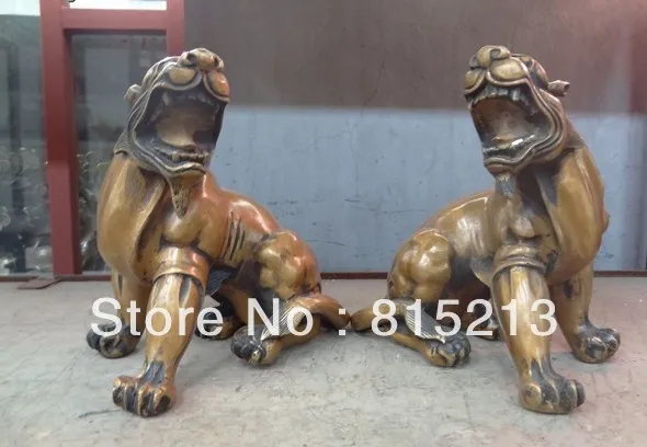 

bi00469 Chinese Bronze FengShui Suclpture Wealth JiXiang Dragon Unicorn Statue Pair