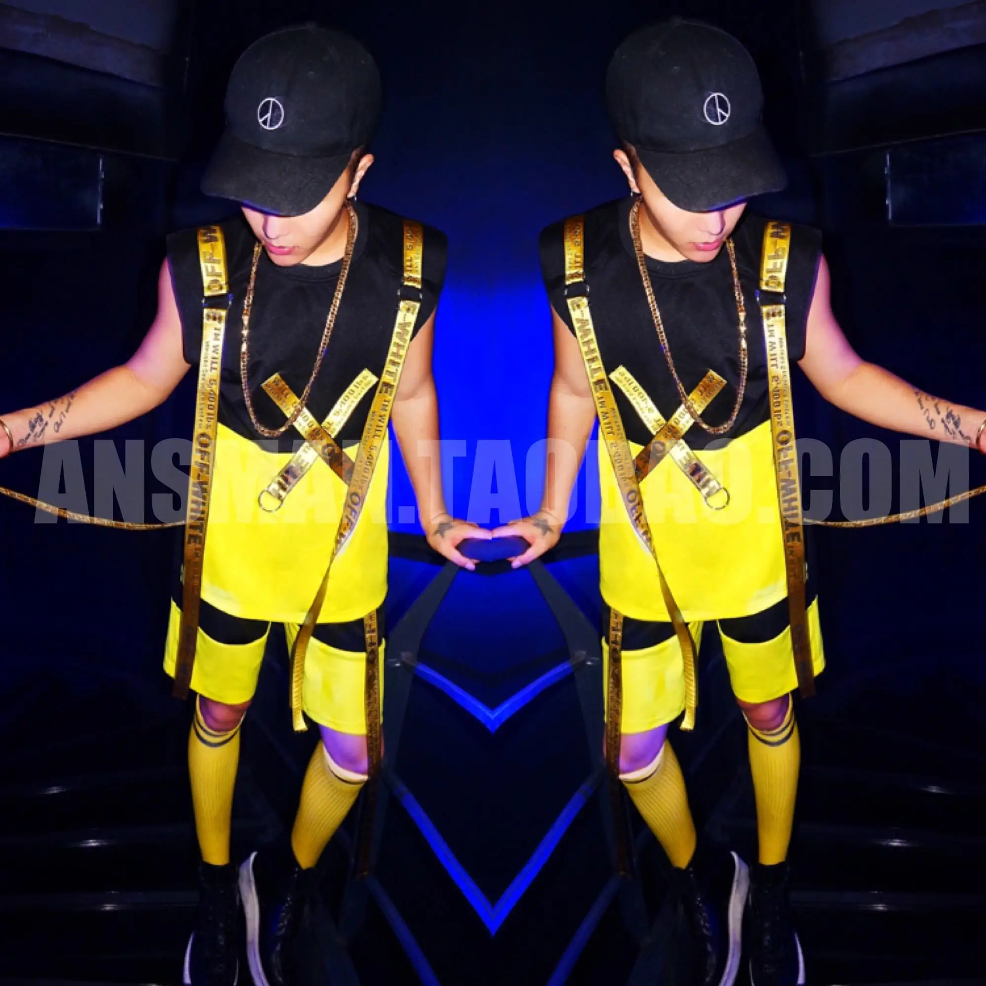 

New European and American stage male singer male DJ tide style hip hop letter vest two-piece sets singer costume vest