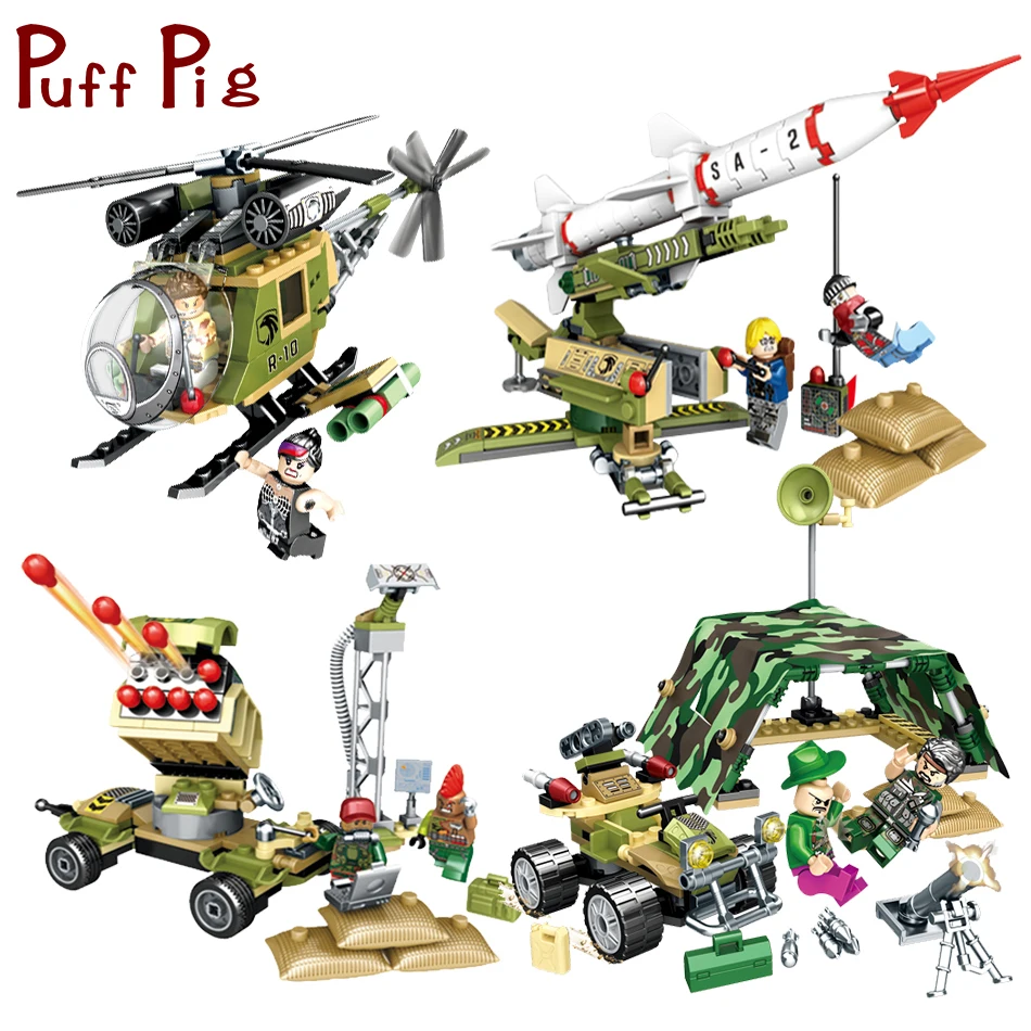 

4Sets Military Force World War Helicopter Soldiers Figures Building Blocks Bricks Compatible Legoed Army Enlighten Children Toys