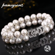 PANSYSEN, браслеты из натуральной 925 пробы, серебряные, элегантные, пресноводные, жемчужные, браслеты для женщин, с АААА цирконием, модные ювелирные изделия, подарки