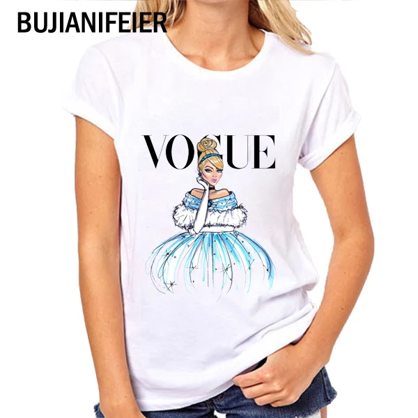

2019new Slim fit Women's VOGUE Short Sleeve T-Shirt Cartoon princess Thermal Transfer MODAL T-Shirt BJN259