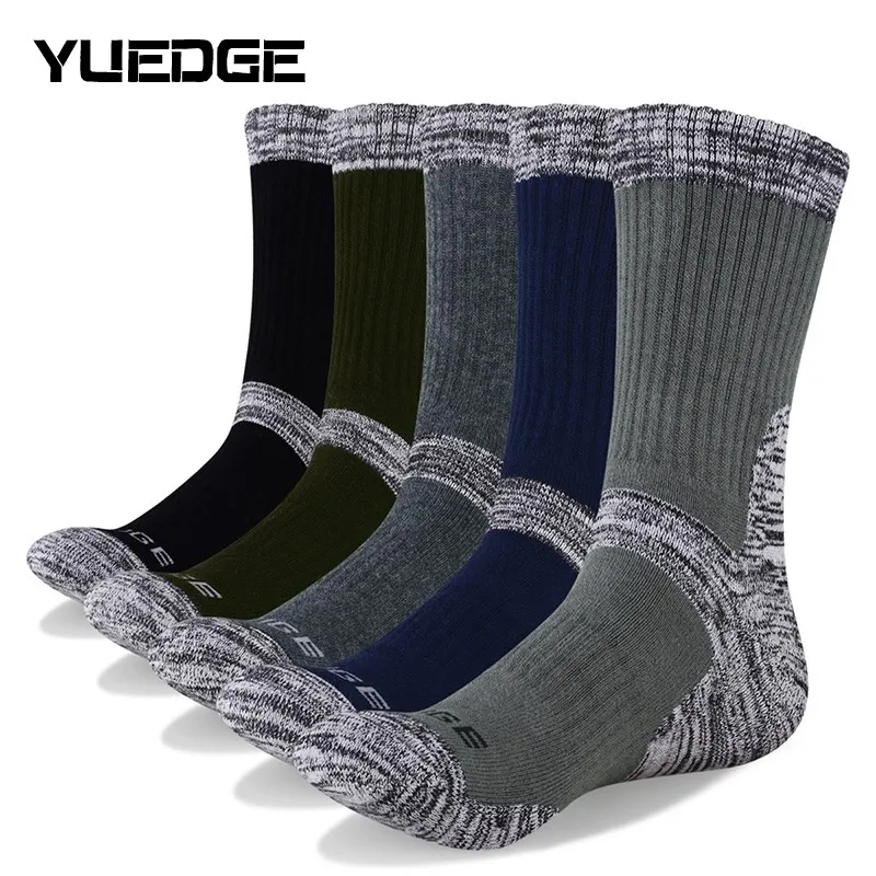 

YUEDGE Men's 5 Pairs Cushion Cotton Crew Socks Outdoor Sports Trekking Climbing Running Hiking Cycling Socks Calcetines Ciclismo