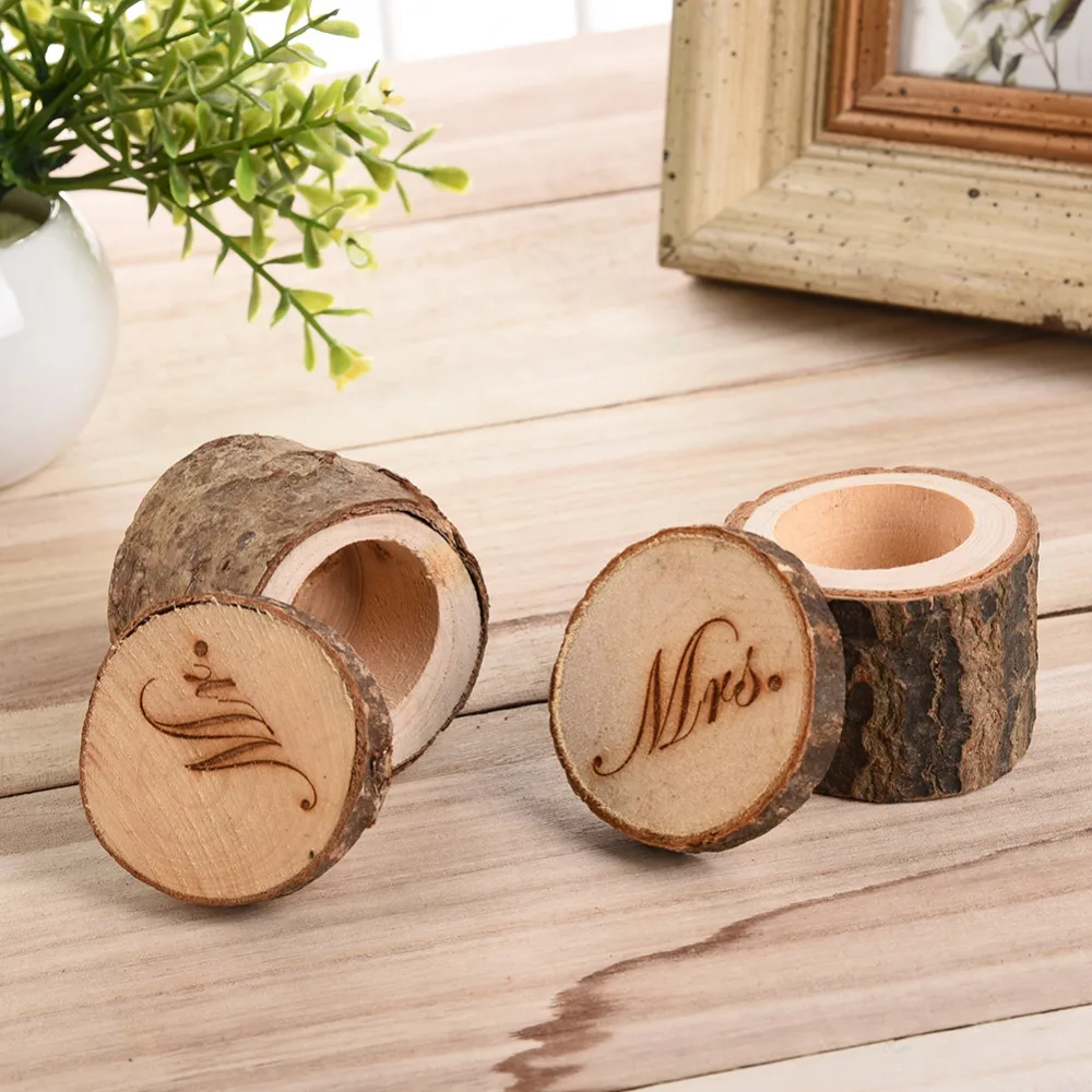 

Romantic 1Pair Mrs & Mr Wedding Ring Holder Wood Ring Pillow Box Storage Vintage Wedding Decor Wooden Ring Box For Wedding