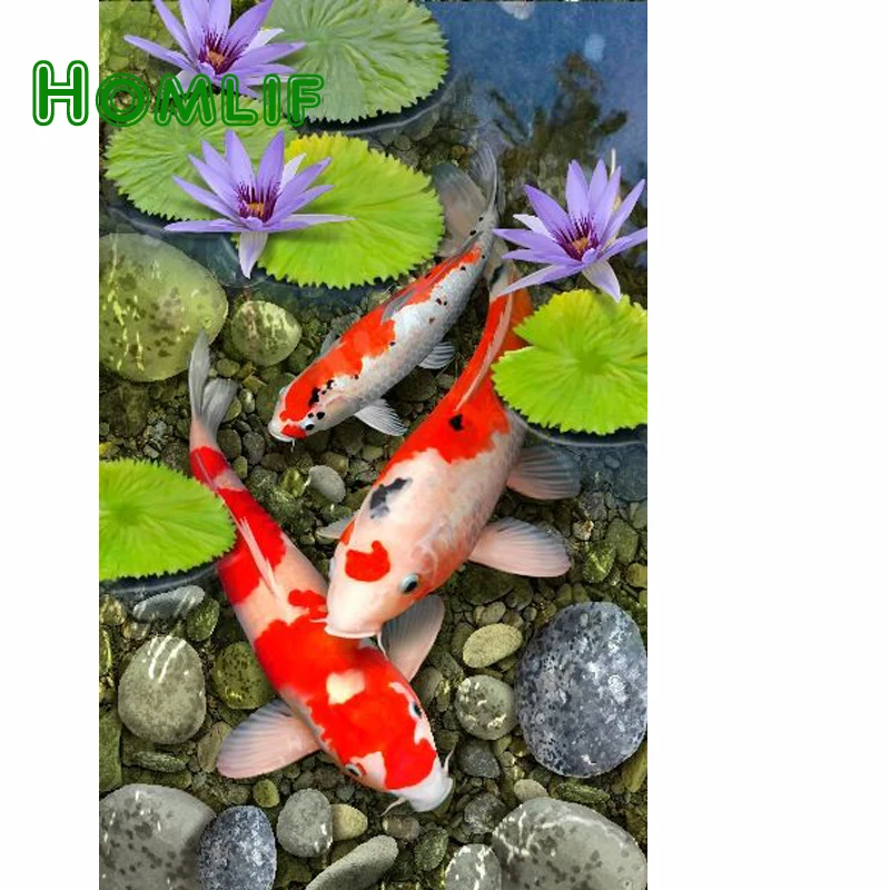 

HOMLF Craft 5D Diamond Painting Cross Stitch Fish pond lotus Resin Mosaic Whole Picture Diamond Embroidery Needlework