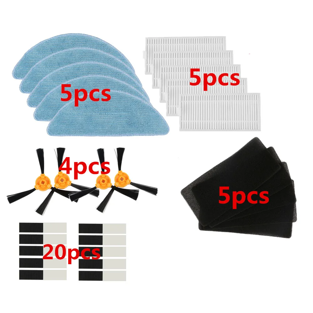 

4*side brush +5 * HEPA filter +5 * sponge +5 * mop cloth +20 * magic paste for CONGA EXCELLENCE Robotic Vacuum Cleaner Parts