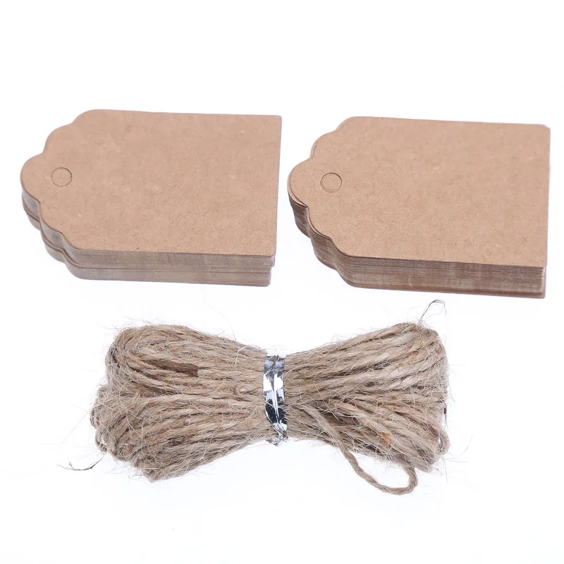 100 шт. натуральный коричневый Kraft бумага теги с джутовой шпагат для DIY подарки Ремесла цена ярлыки, багажные ярлыки Имя Теги