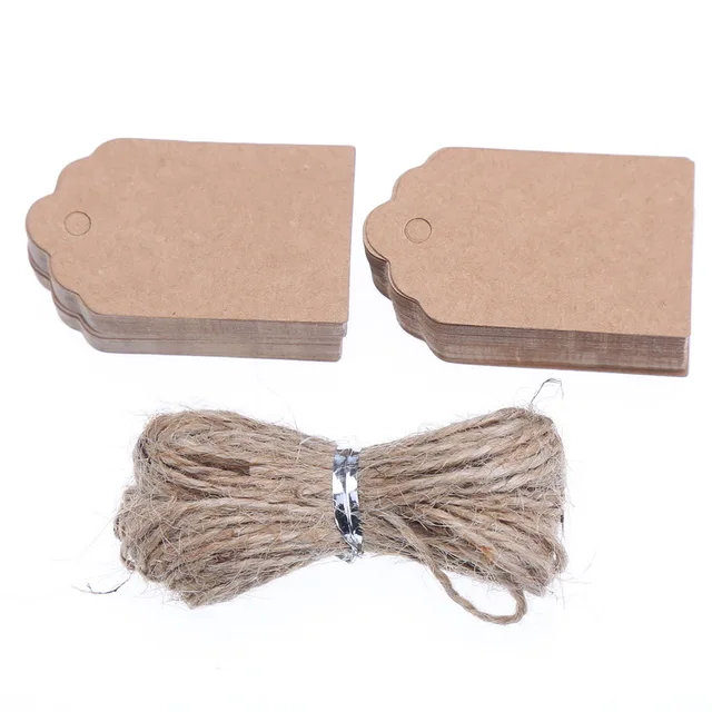100PCS Natural Brown Kraft Paper Tags With Jute Twine For DIY Gifts