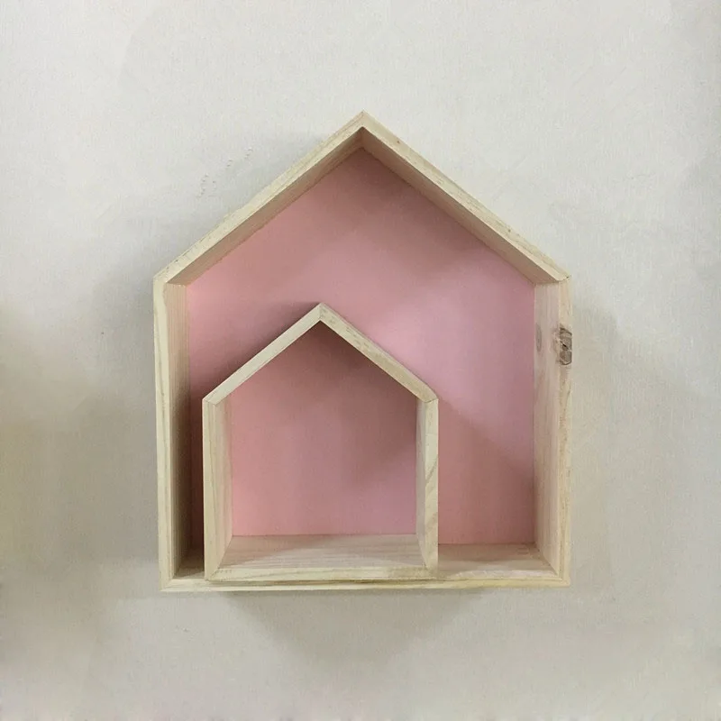 

2 Pcs House Shape Wall Storage Rack Wooden Display Shelf Hanging Clapboard Kids Room Home Decoration Dropshipping FAS