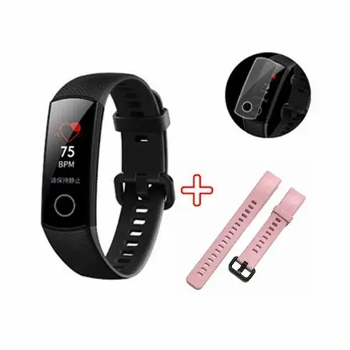 Умный Браслет huawei Honor Band 4 Amoled, цветной сенсорный экран 0,95 дюйма, для плавания, для обнаружения пульса и сна - Цвет: black-pink-film