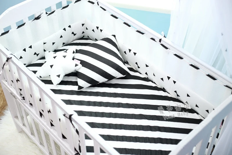 Breathable mesh Crib Bumpers black white Triangle dots trees Cotton Baby Bed Bumper Liner Baby