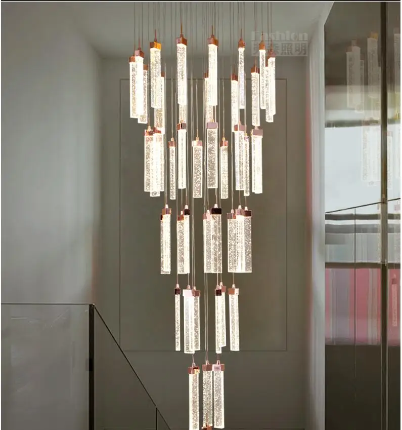 

Rotary staircase chandelier duplex building living room chandelier staircase long chandelier crystal column villa hall hollow ch