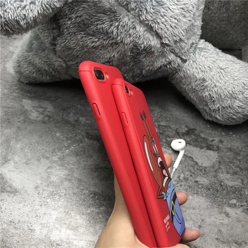 360 Degree Full Body Protective Phone Case For iPhone 7 8 6 6s Plus back cover SpongeBob Patrick Star Phone case capa fundas
