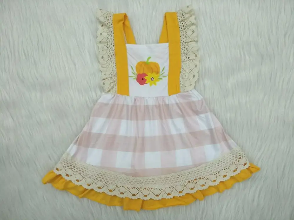 

2019 new girl pumpkin print lace sleeveless boutique dress