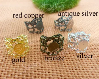 

100pcs/lot---10mm flat pad ajustable filigree ring base setting for DIY accessories--gold--silver--bronze-