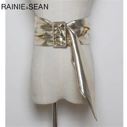 RAINIE SEAN Womens Wide Leather Belt For Dress Gold Bucklt Siliver Cummerbund For Women Bow 2019 Fashion Ladies Waist Belt RAINIE SEAN Womens Wide Leather Belt For Dress Gold Bucklt Siliver Cummerbund For Women Bow 2019 Fashion Ladies Waist Belt