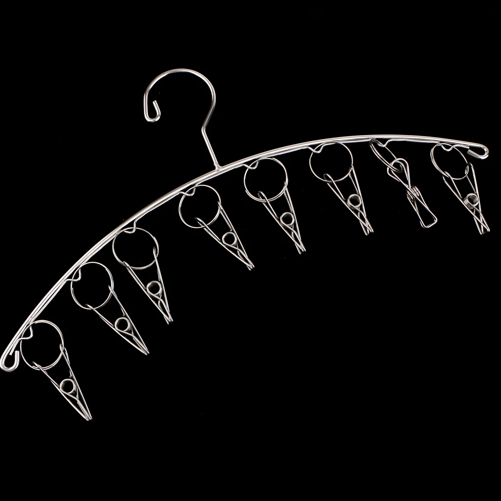 2PCS Stainless Steel Drying Hanger Rack 8/10 Pegs Clip Laundry Clothesline Dryer for Socks Underwear Towel Scarves (Arc Design)