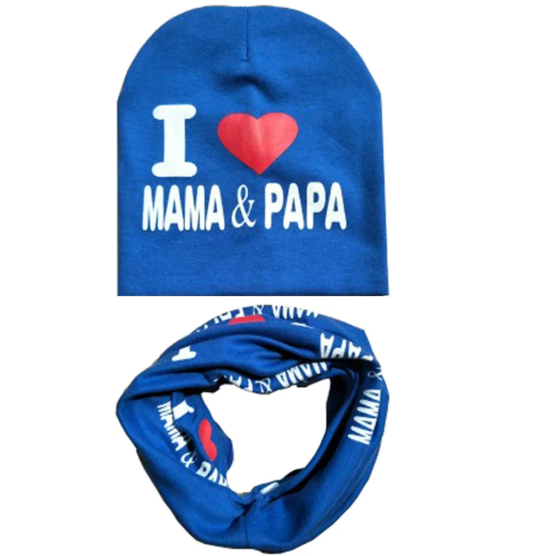 

NEW kids Hats Scarf Set I love papa mama Infant Beanie Cotton Hat Toddler Winter Cap Baby Girl Boy Gift Spring Autumn