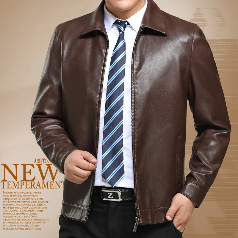 Free shipping brown yellow winter font b leather b font font b jacket b font men
