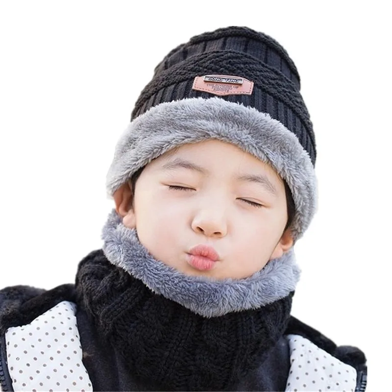 

2019 Hot parent child 2pcs super warm Winter balaclava wool Beanies Knitted Hat and scarf for 3-12 years old girl boy hats