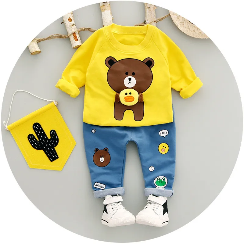 

BibiCola Baby Boys Clothing Set Spring Autumn New Fashion Cartoon Bear Print Baby Boy Clothes Cotton Children Girls Tracksuit