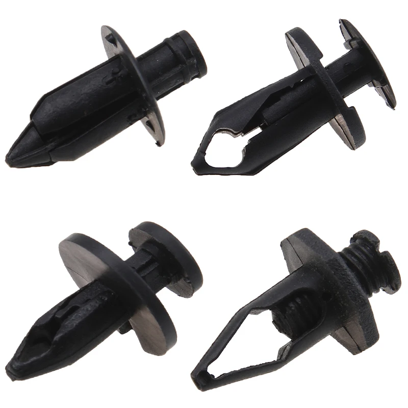 100 Pcs 10mm Hole Dia Black Plastic Rivets Fastener Car Push in Type Clips