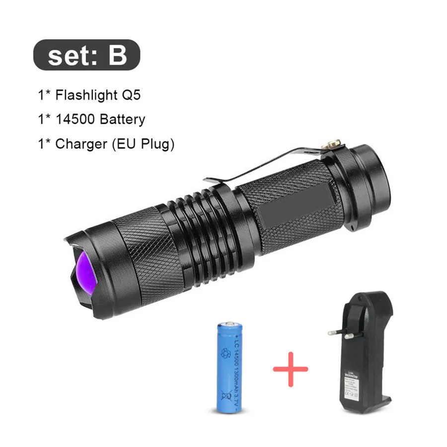 Ультрафиолетовый светильник с УФ-вспышкой, мини-светильник с функцией зума, УФ-черный светильник, детектор пятен в моче, детектор пятен в виде скорпиона, батарея AA/14500 - Испускаемый цвет: Package B