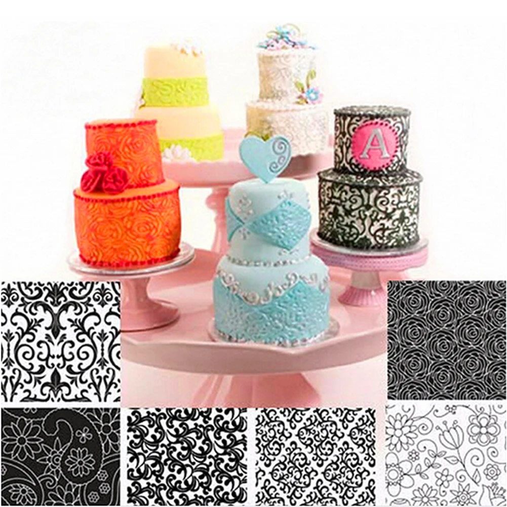 

6pcs Floral Texture Sheet Set Sugar Craft Decoration Texture Mat Cake Mold Cake Mould Bakeware Accessoreis for Wedding Cake