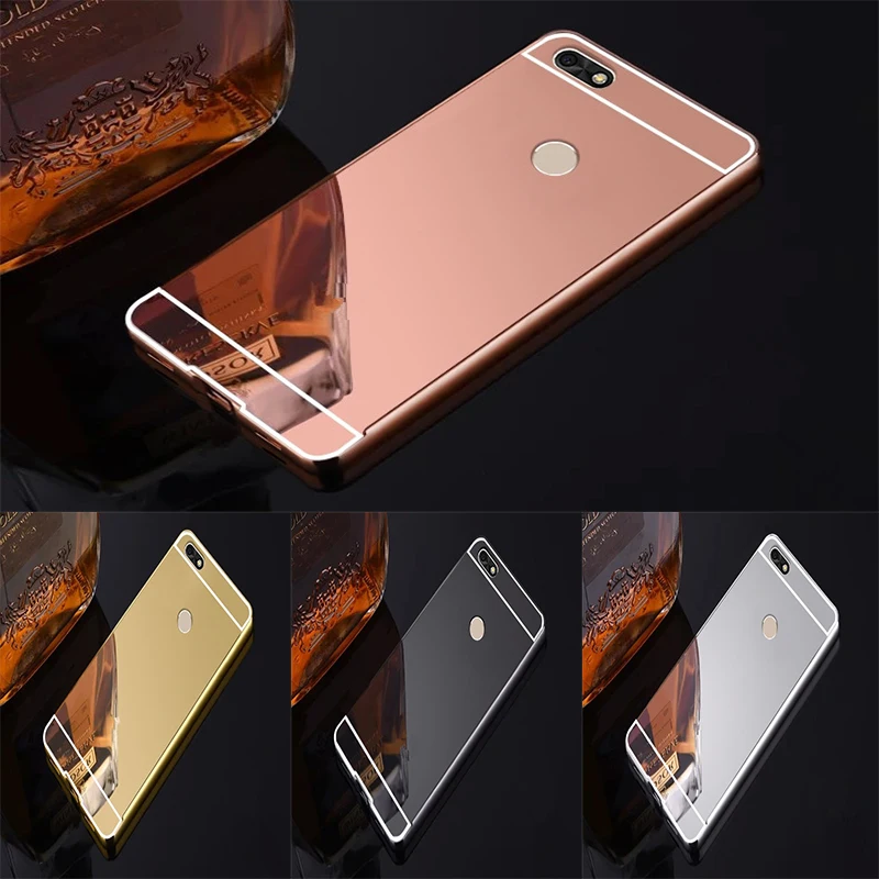 

Fashion Luxury Rose Gold Mirror Cases For Huawei Y6 Pro 2017 Alumimum Metal Frame shell Back Cover for Huawei P9 lite mini 5.0"