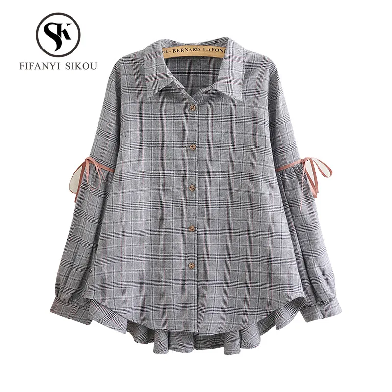 Womens tops and blouses Fashion Single Breasted Vintage Plaid Shirts women Loose Plus size Long sleeve Blouse 2019 Spring Shirt Womens tops and blouses Fashion Single Breasted Vintage Plaid Shirts women Loose Plus size Long sleeve Blouse 2019 Spring Shirt