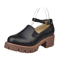 Good Quality New Shoes Woman Solid Color Brown Round Toe Low Square Heels Buckle Strap Oxfords Comfortable Leisure Autumn Shoe