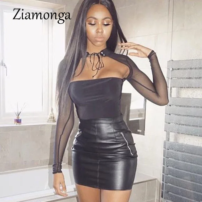 Ziamonga, Новое поступление, винтажный женский комбинезон с круглым вырезом, сексуальный сетчатый Облегающий комбинезон с длинным рукавом, короткие комбинезоны, женские комбинезоны