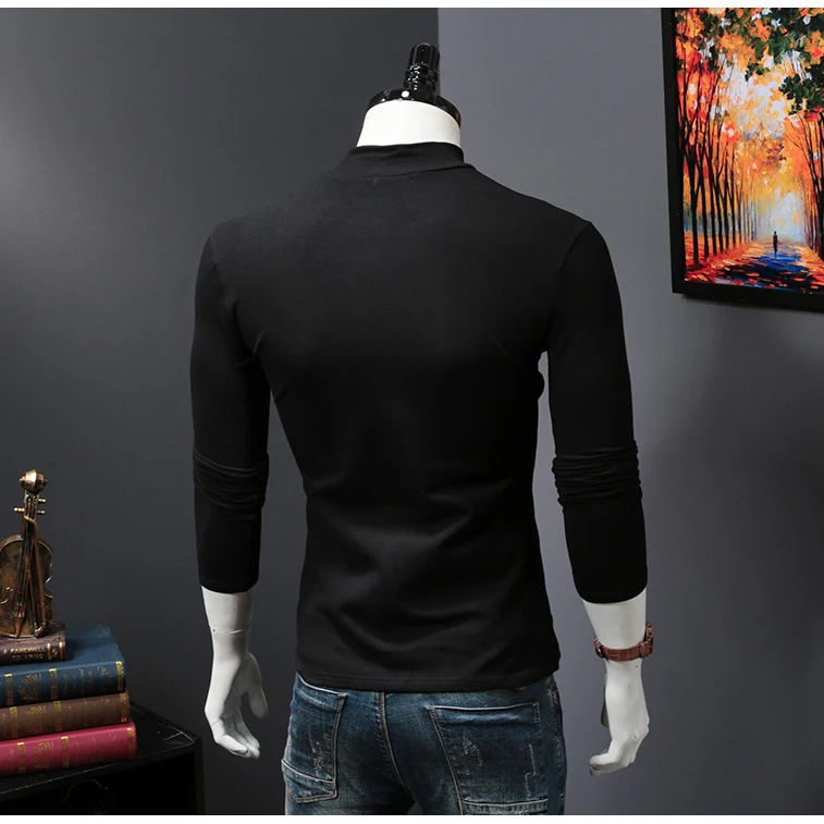 2018 New Arrival Spring Fall long sleeve t shirt men Turtleneck causal fashion young 100% cotton T Shirts Tops Tees Plus Size (11)