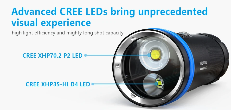 XTAR D36 фонарик для дайвинга комплект OLED экран CREE XHP70.2 XHP35 HI max 5800 люмен подводный 215 м фонарь для дайвинга с зарядным устройством