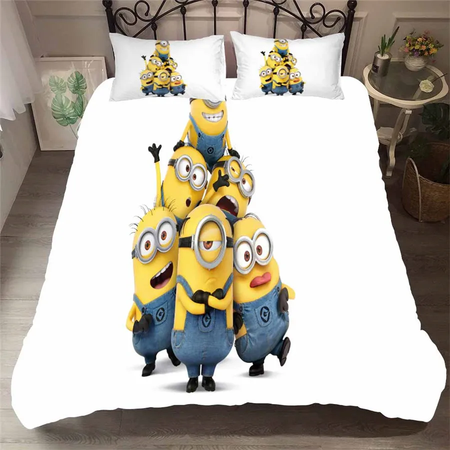 

HELENGILI 3D Bedding Set Little Yellow Man Print Duvet Cover Set Bedcloth with Pillowcase Bed Set Home Textiles #FILM-03