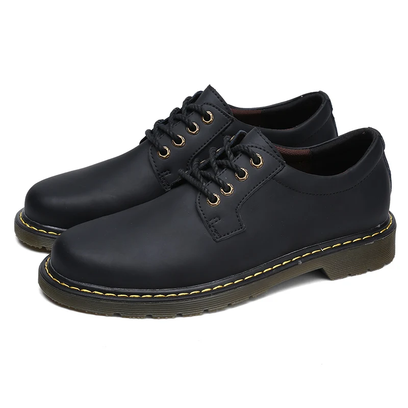 Для мужчин кожаные сапоги Высокое качество низкие женские ботинки Для мужчин осенне-зимняя мужская обувь Для мужчин; теплые сапожки Ботинки размер 38-47 - Цвет: Black