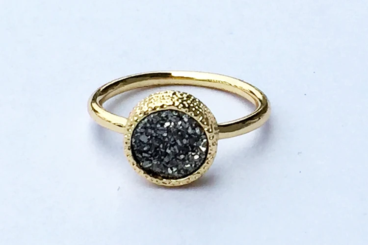 BOROSA натуральный Титан Druzy Agates кольца медь золото цвет круглый и квадратный камни синий черный Druzy кольцо размеры 6 и 7 - Цвет основного камня: silver druzy