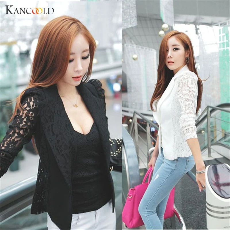 

Plus Size M-4XL Cardigans Women 2017 Spring Autumn Elegant Slim Lace Patchwork Coats Solid OL Jacket Coats Sweaters Women JY313