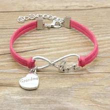 Новые Индивидуальные женские свадебные туфли ручной работы тибетский серебристый цвет сердце для бабушки Подвески Семья вечерние подарок браслеты со словами OWL, Love, Infinity, Кожаные браслеты