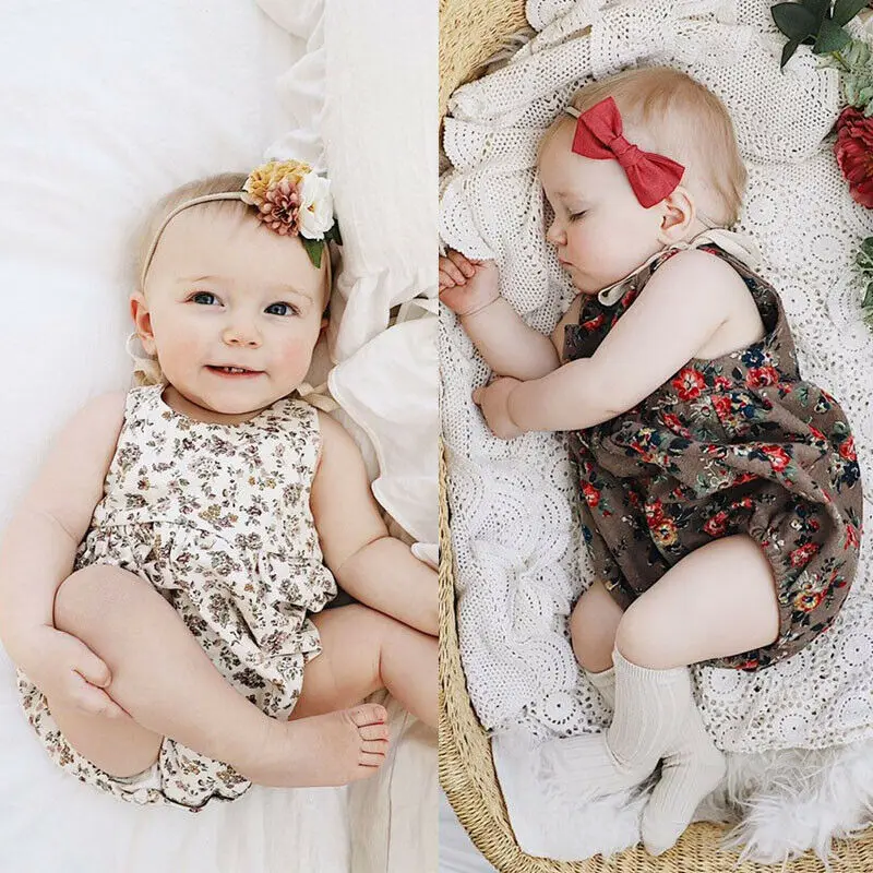 

New 3-24M Newborn Baby Girls Little Floral Print Shoulder Strap Rompers Jumpsuit Body Romper Cute Clothes Outfits