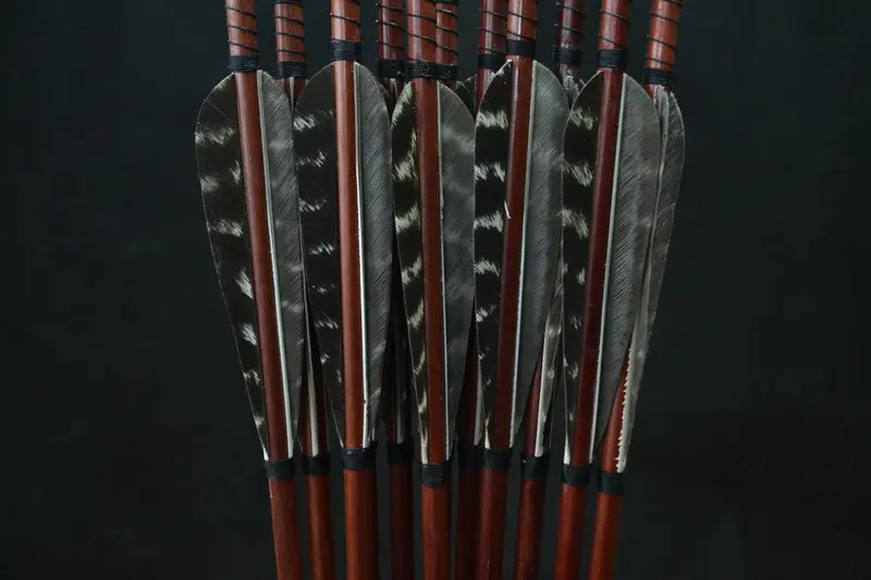 6//12Pcs Red Painted Wooden Arrow Eagle Feather Recurve Bow Hunting Cedar Wooden